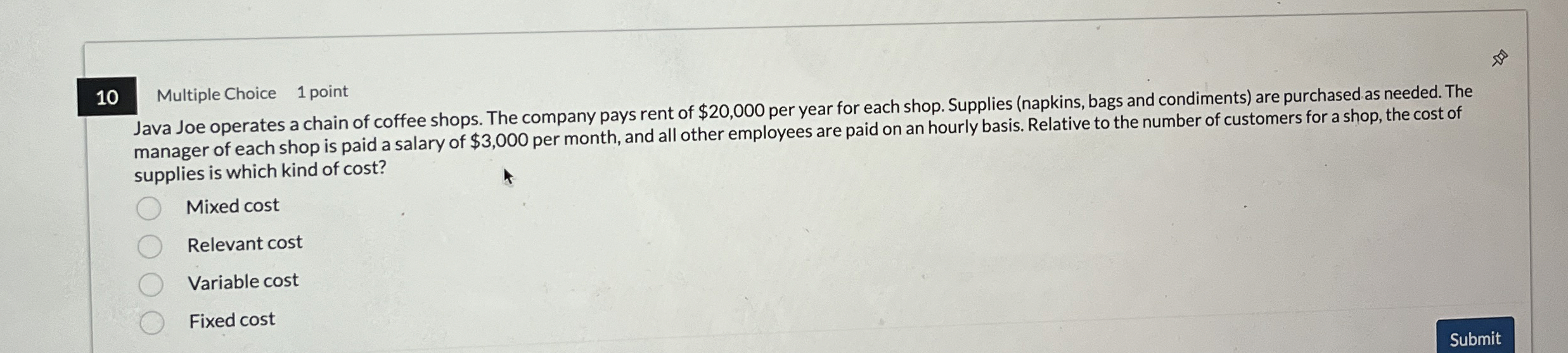 1 0 Multiple Choice 1 point Java Joe operates a