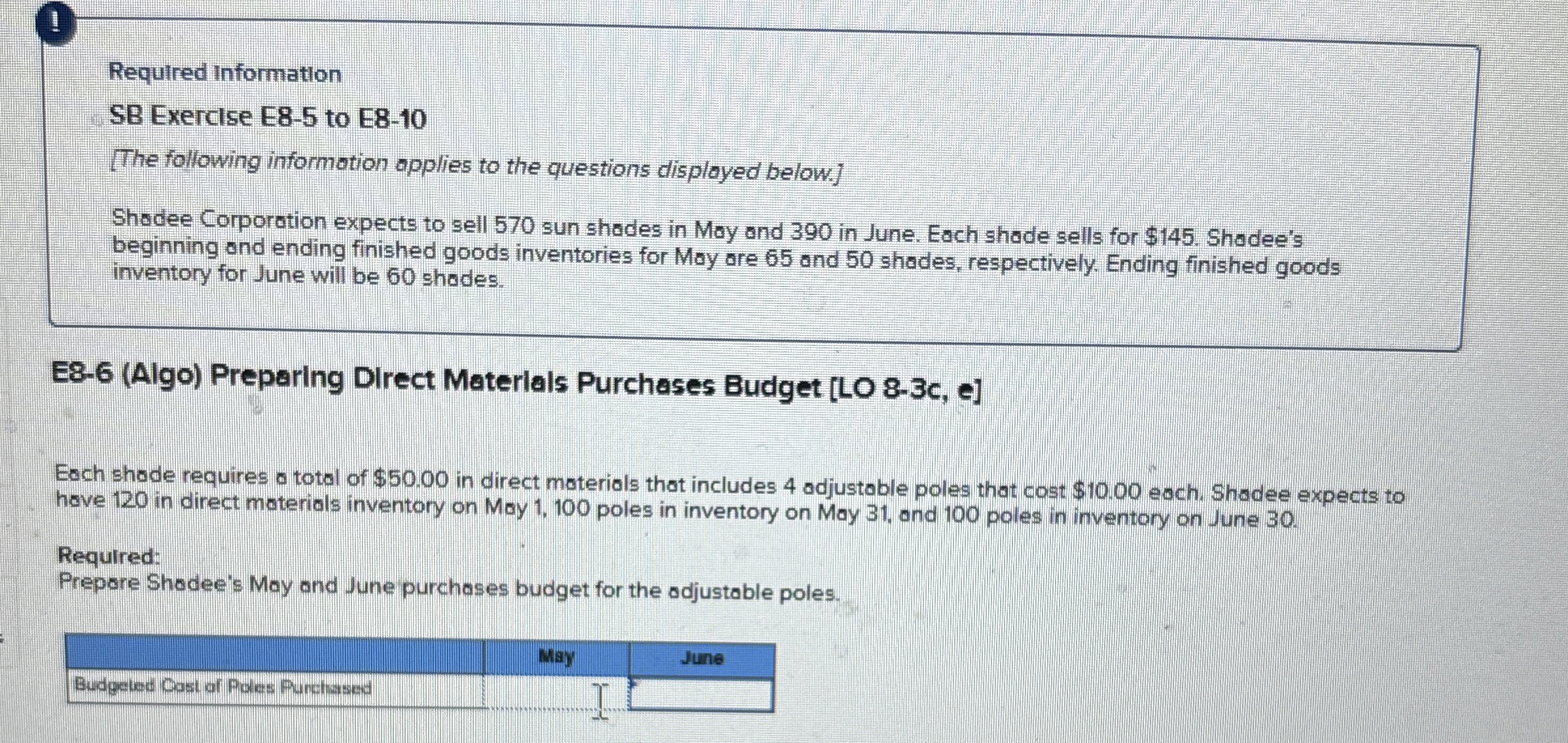 1 Required information SB Exercise E 8 - 5 to E 8