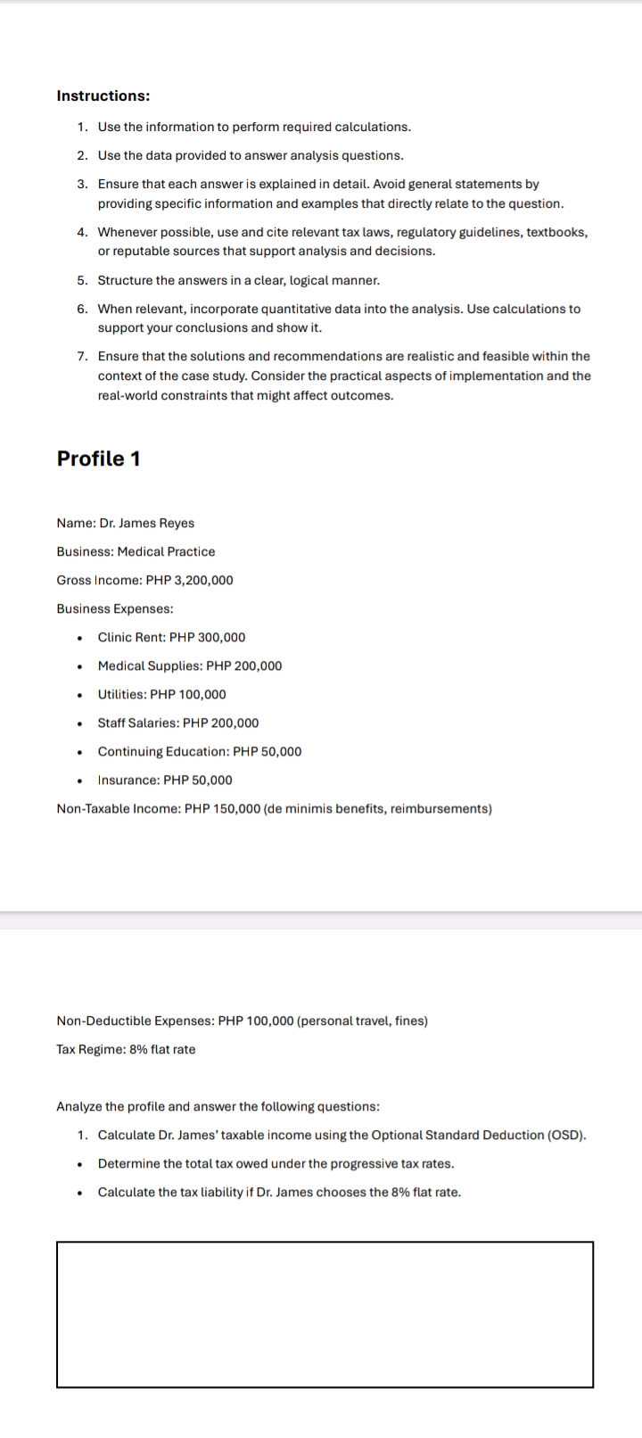 Instructions: 1. Use the information to perform