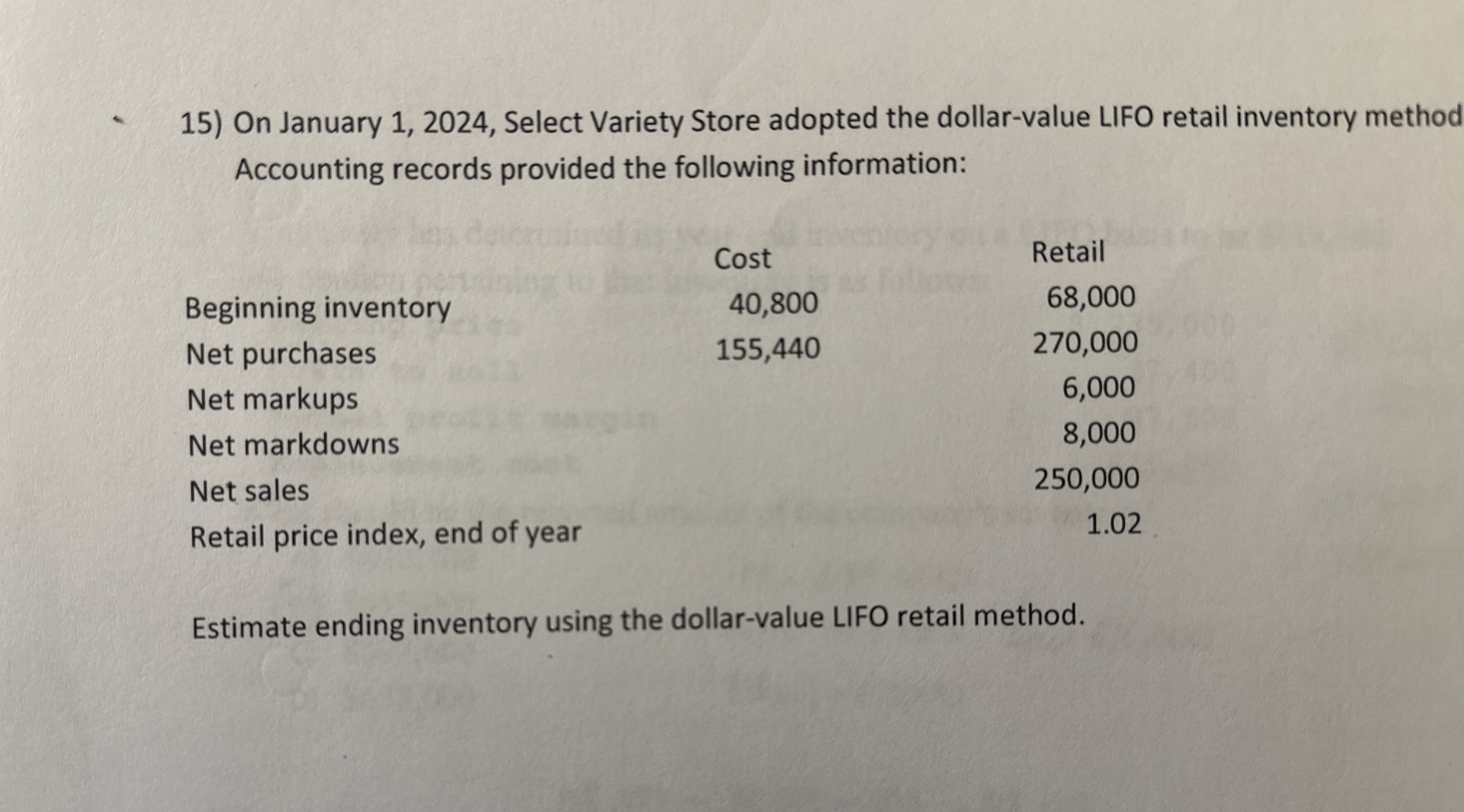 On January 1 , 2 0 2 4 , Select Variety Store