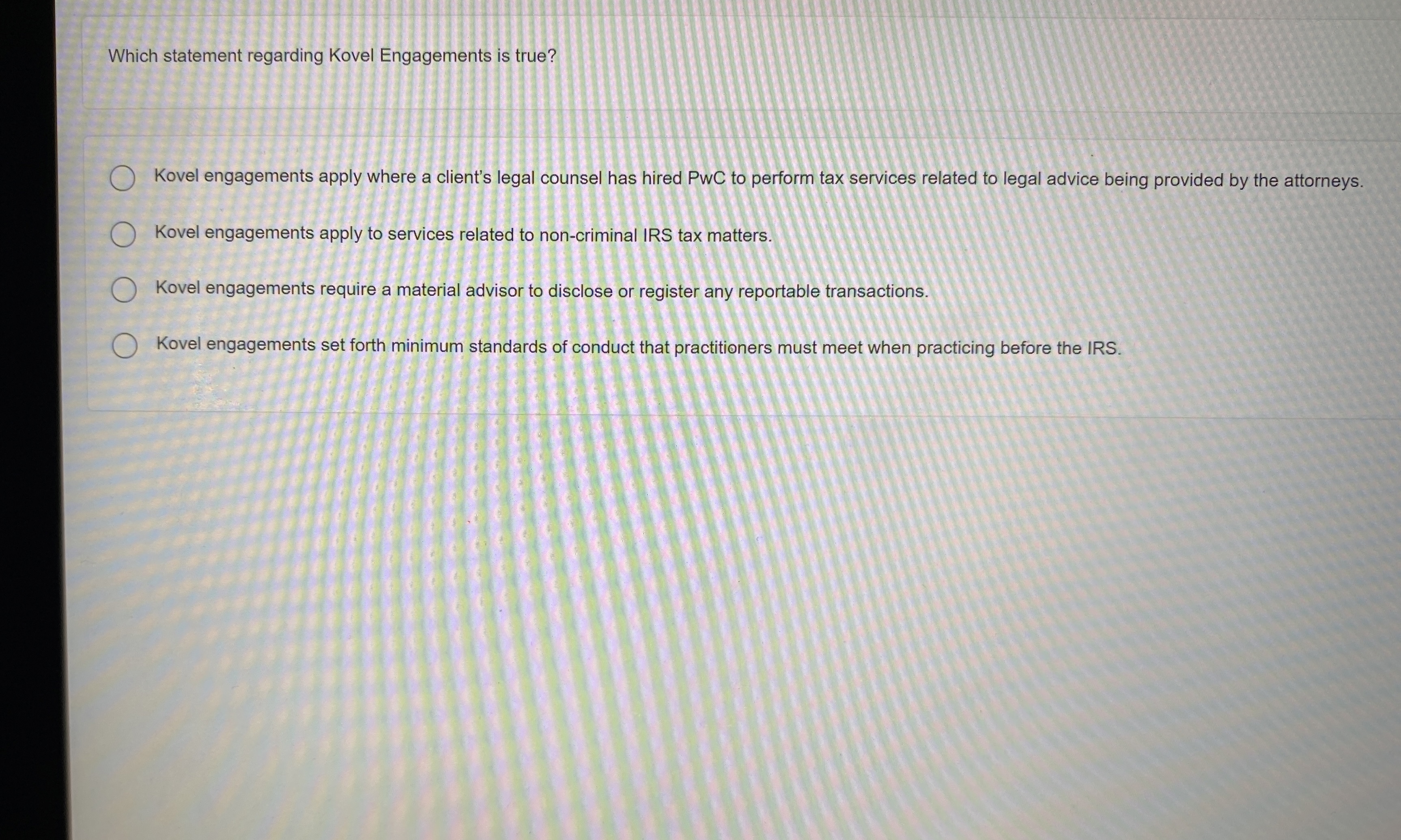 Which statement regarding Kovel Engagements is