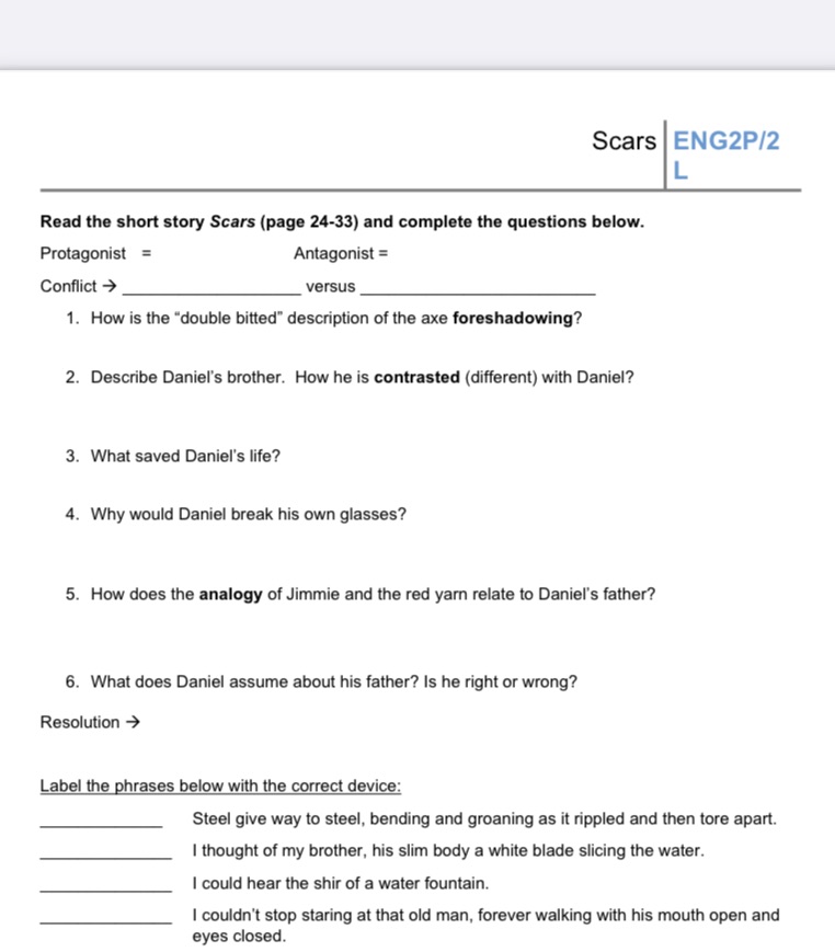 Scars ENG2P/2 L Read the short story Scars (page