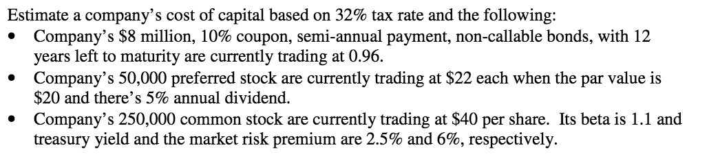 Estimate a company's cost of capital based on 32%
