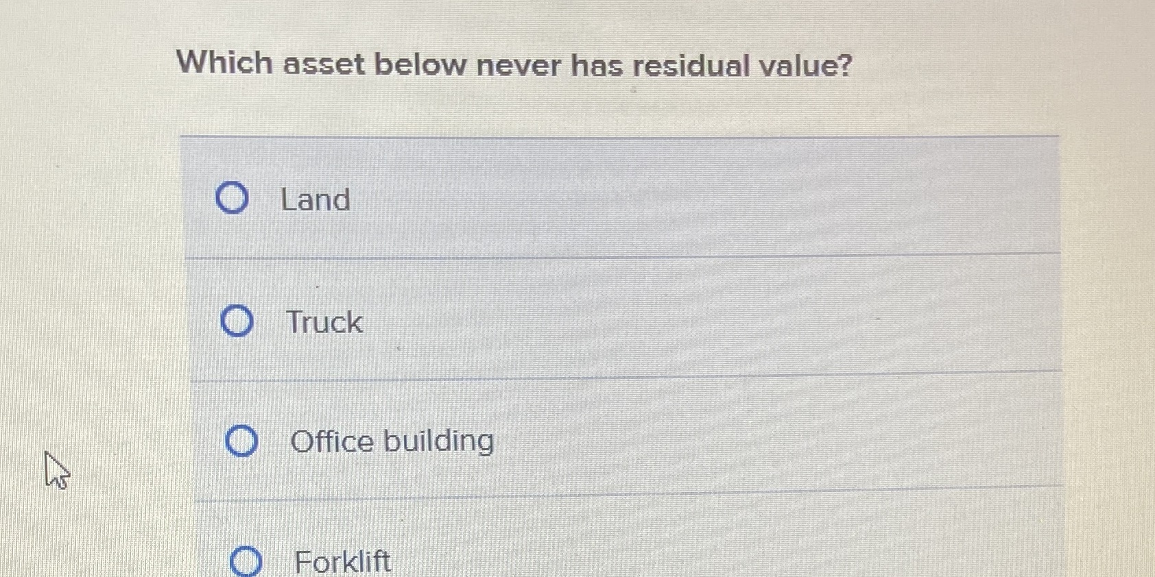 Which asset below never has residual value? O