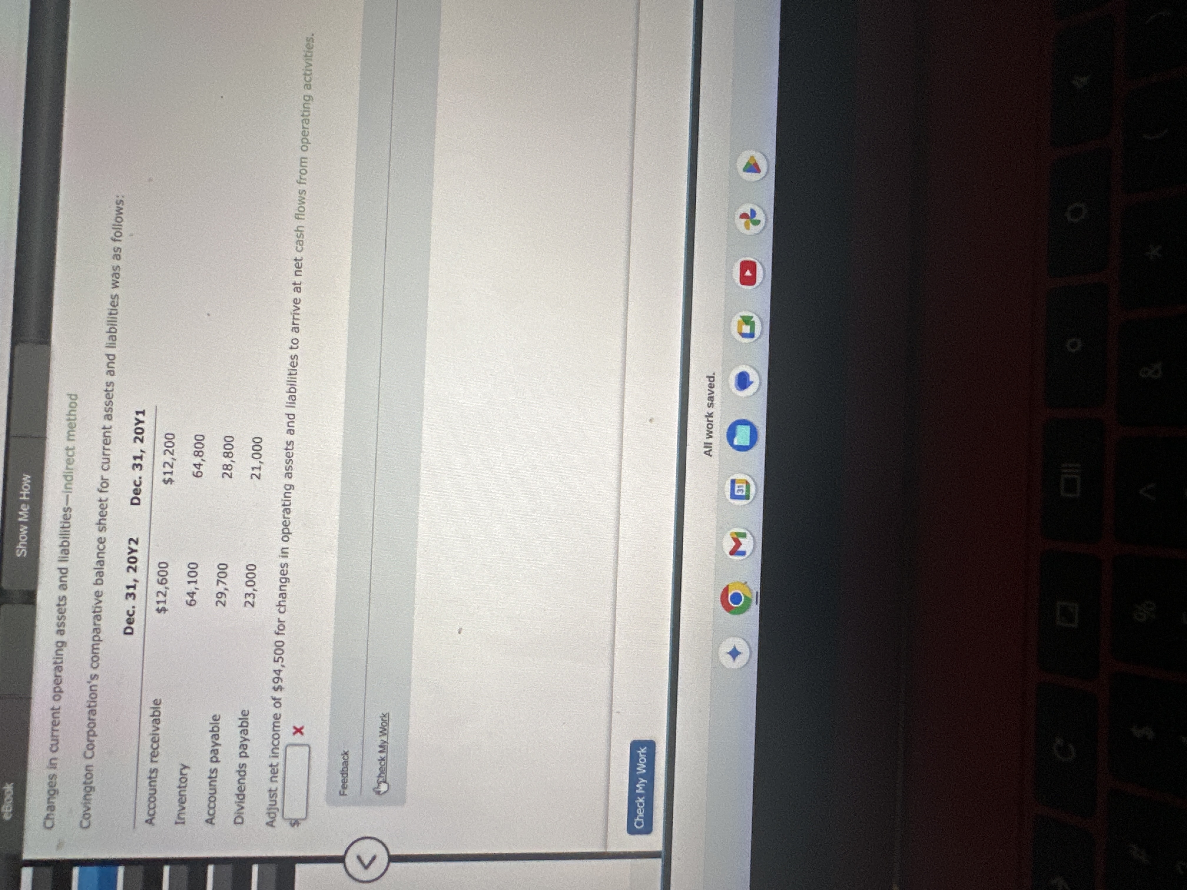 Changes in current operating assets and