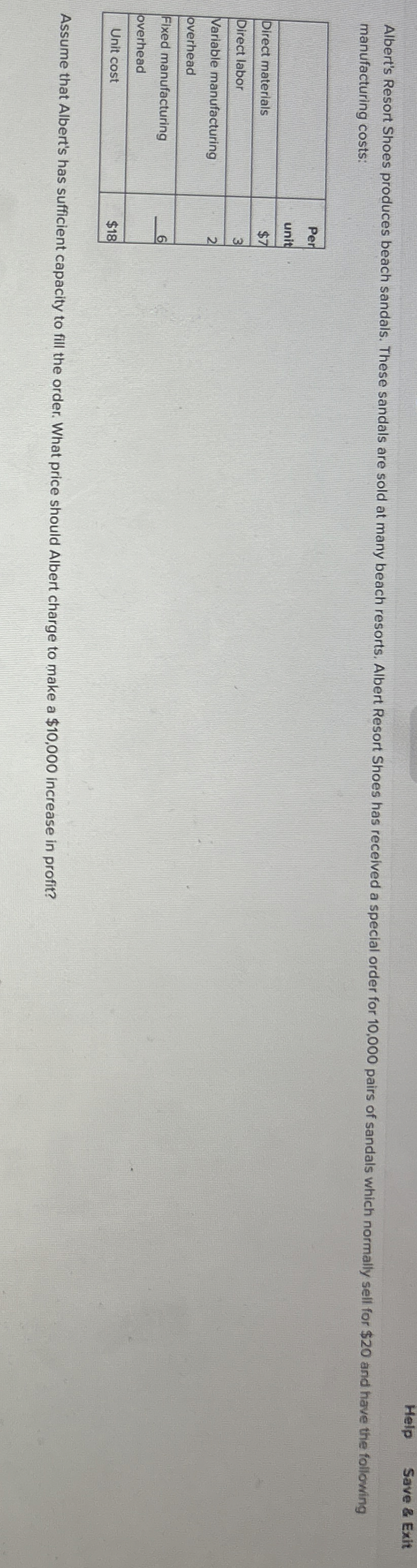 Help Save & Exit manufacturing costs: \ table [ [
