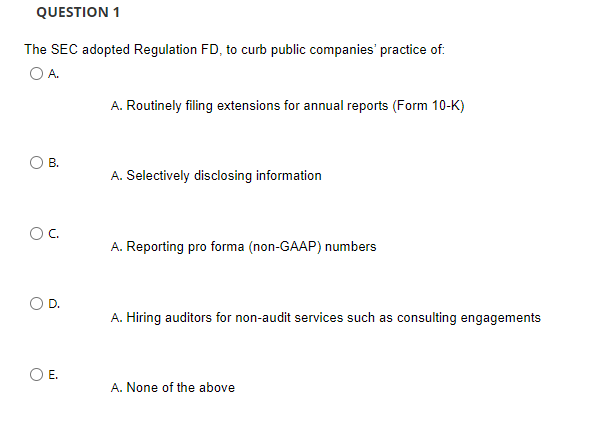 QUESTION 1 The SEC adopted Regulation F D , t o