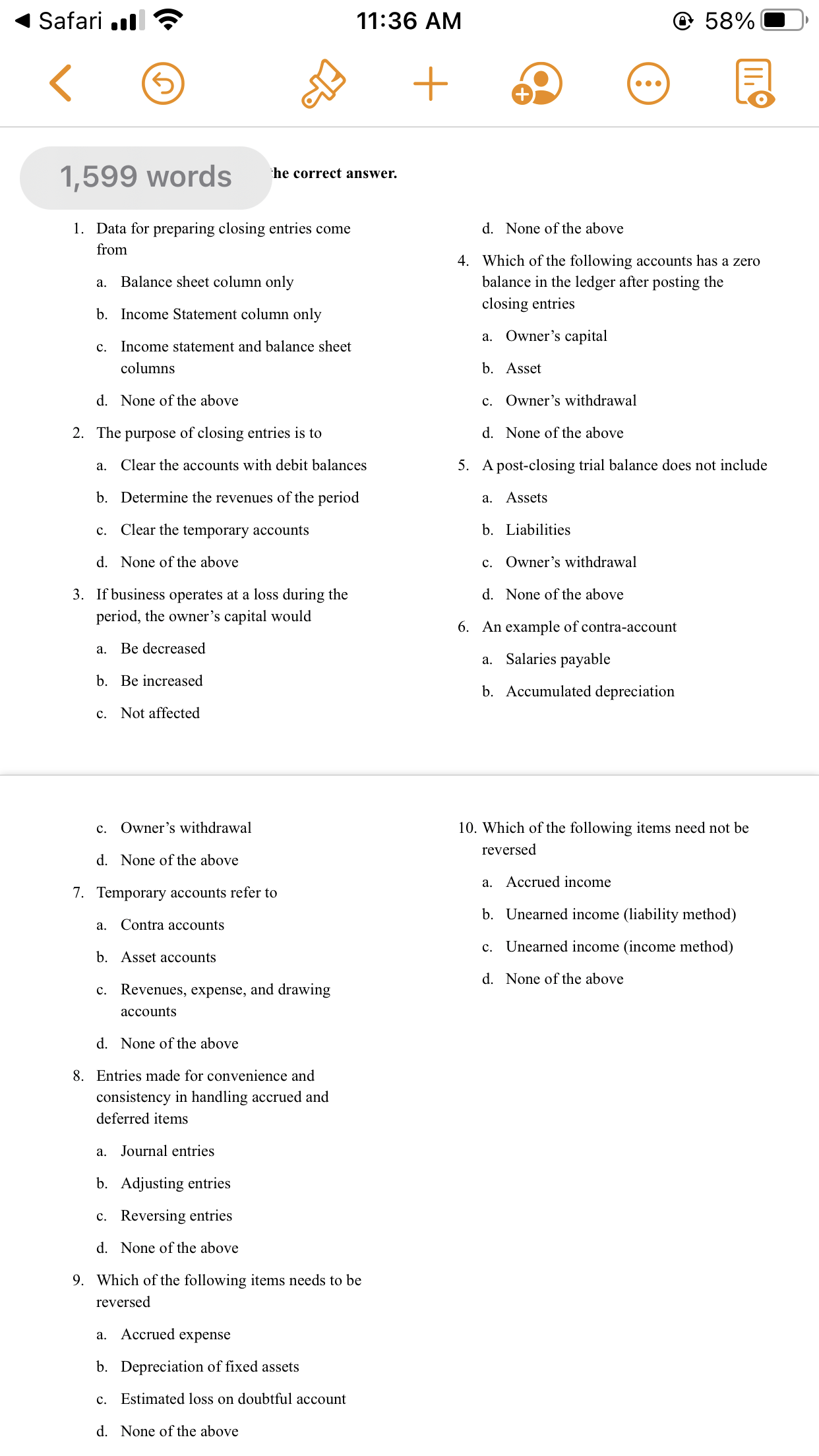 accouting 4 Safari ..| '5' 11:36 AM @ 58% E) <