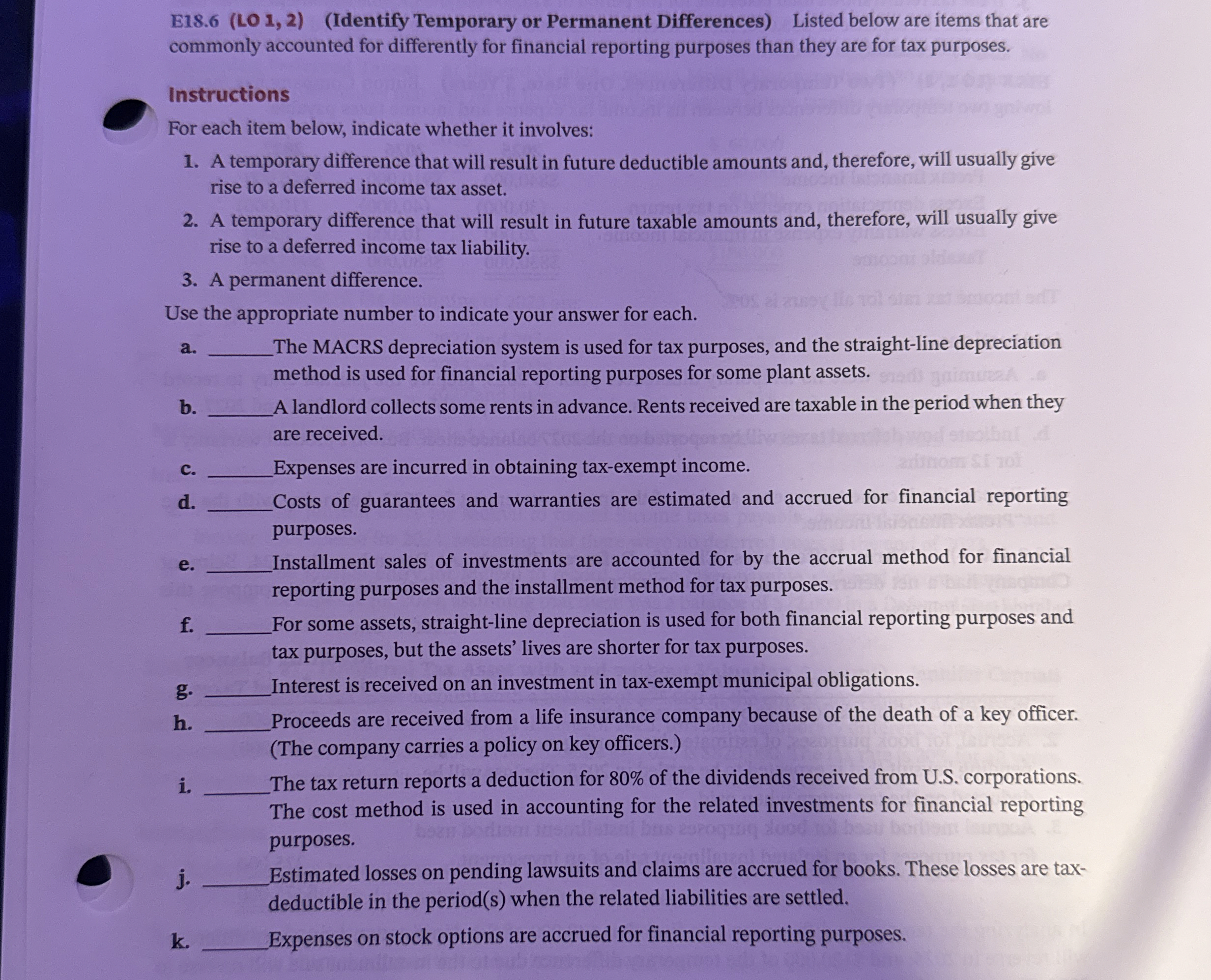 E 1 8 . 6 ( LO 1 , 2 ) ( Identify Temporary or