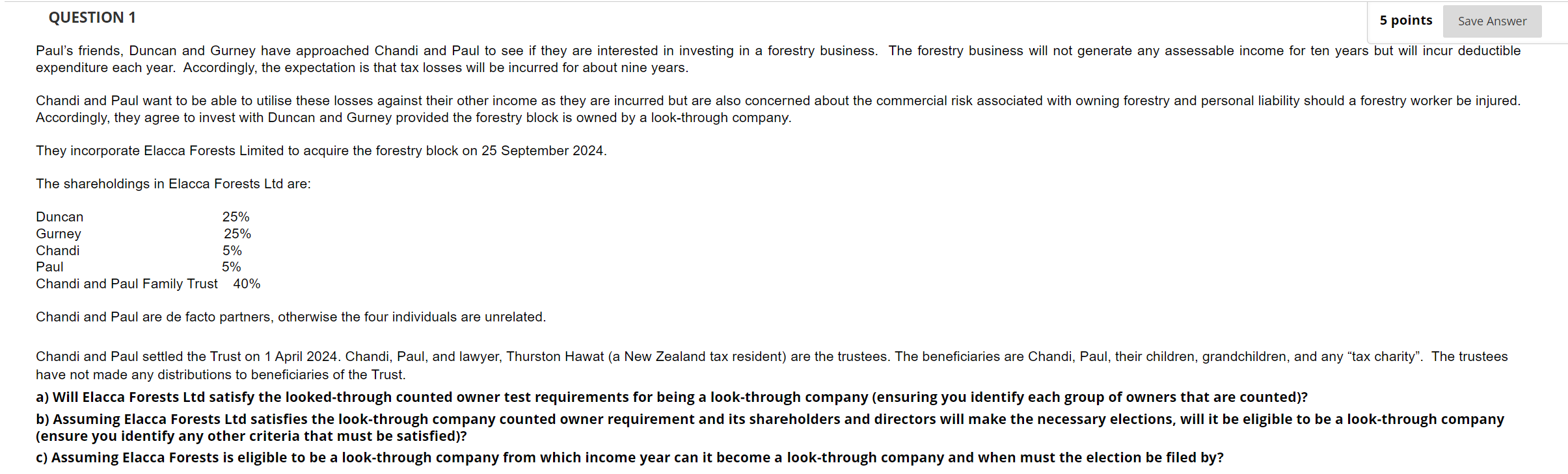 QUESTION 1 5 points Save Answer Paul's