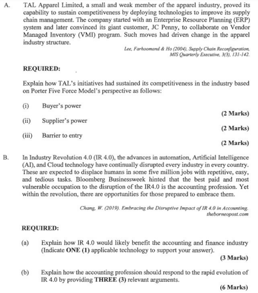 The question below: TAL Apparel Limited, a small