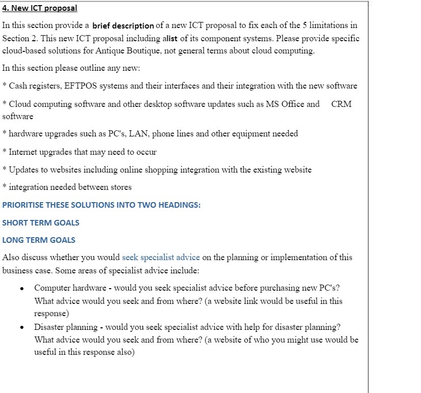 4. New ICT proposal In this section provide a