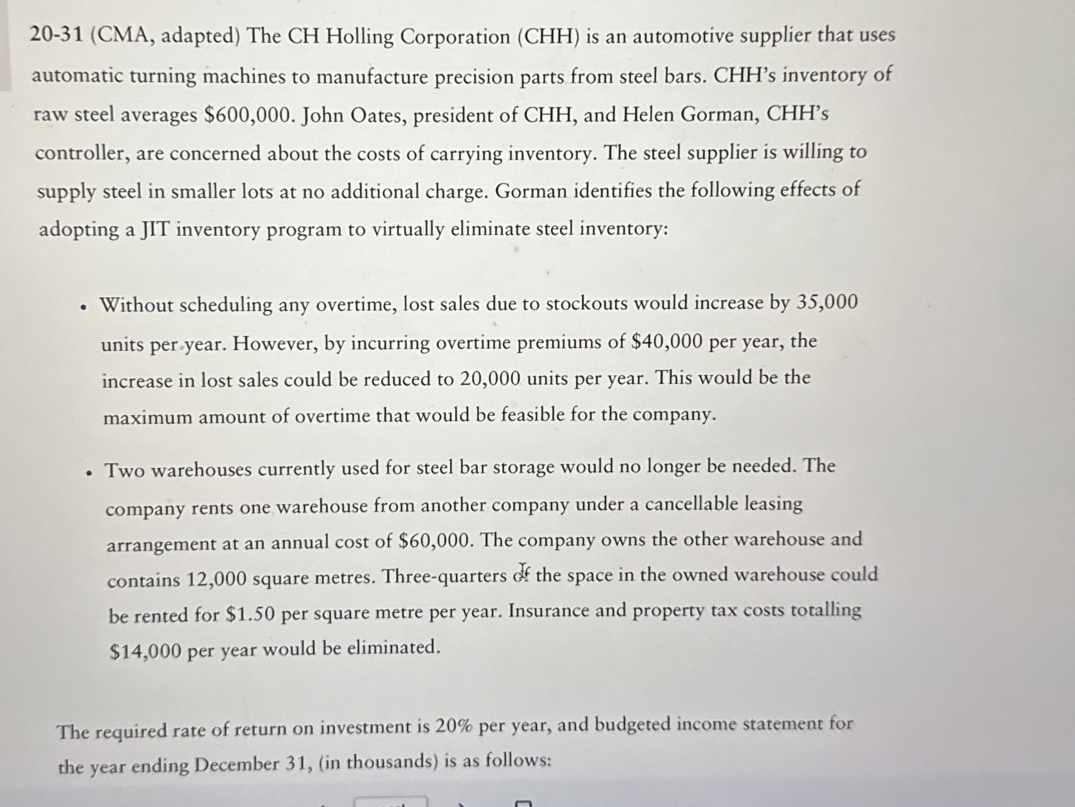 2 0 - 3 1 ( CMA , adapted ) The CH Holling