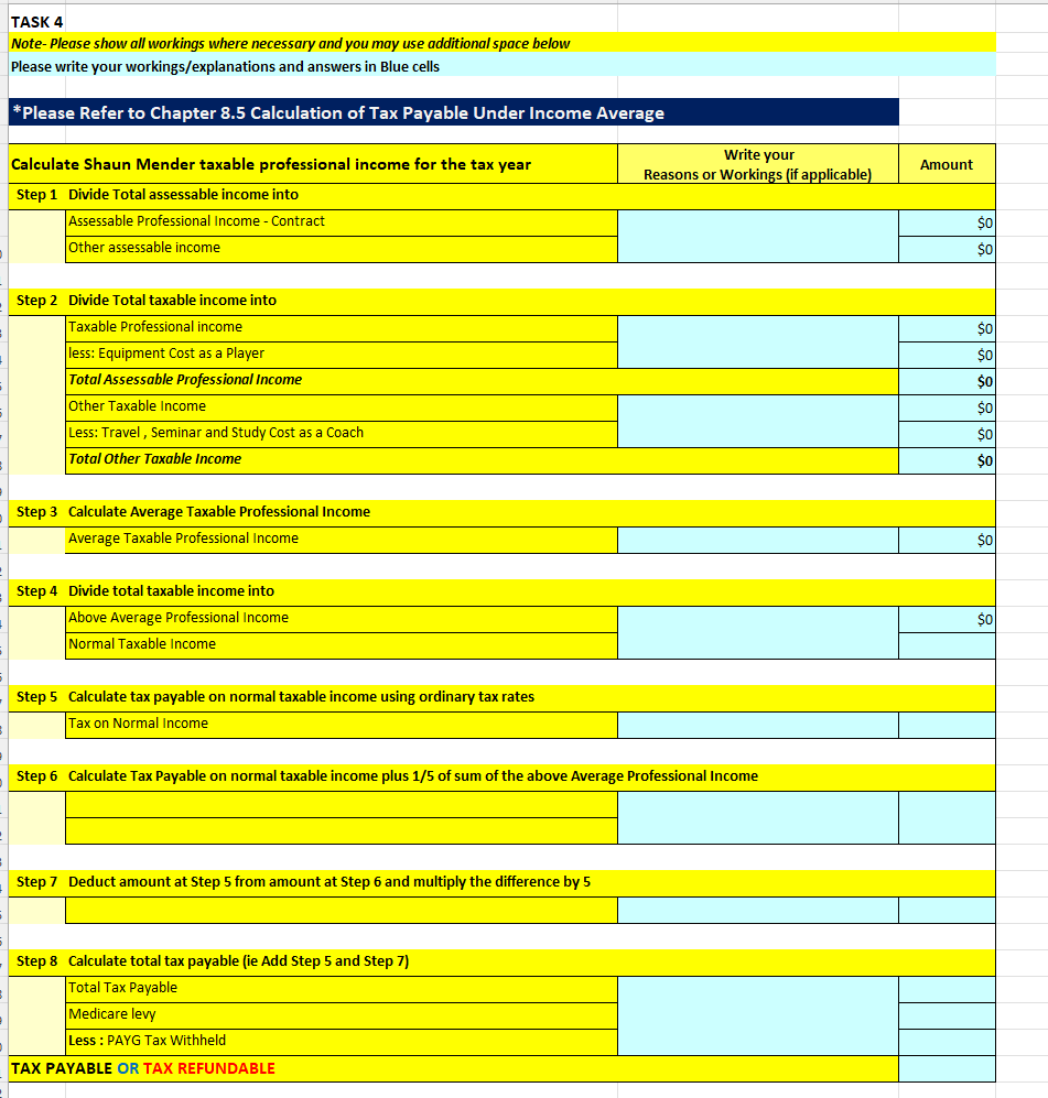 TASK 4 Note- Please show all workings where