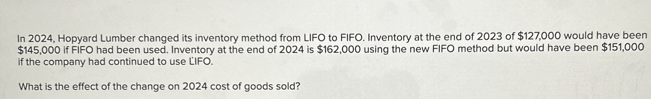 In 2 0 2 4 , Hopyard Lumber changed its inventory