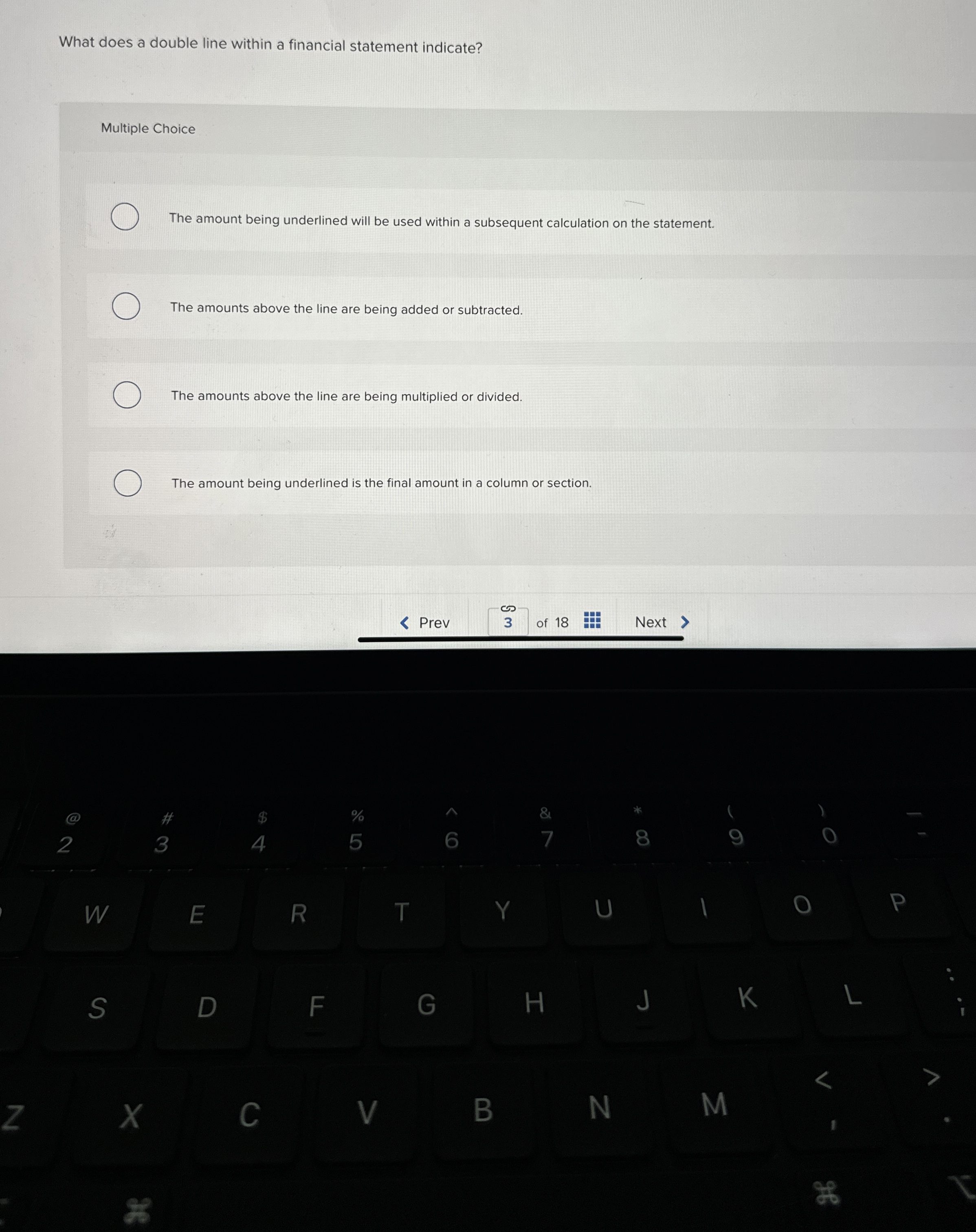 What does a double line within a financial