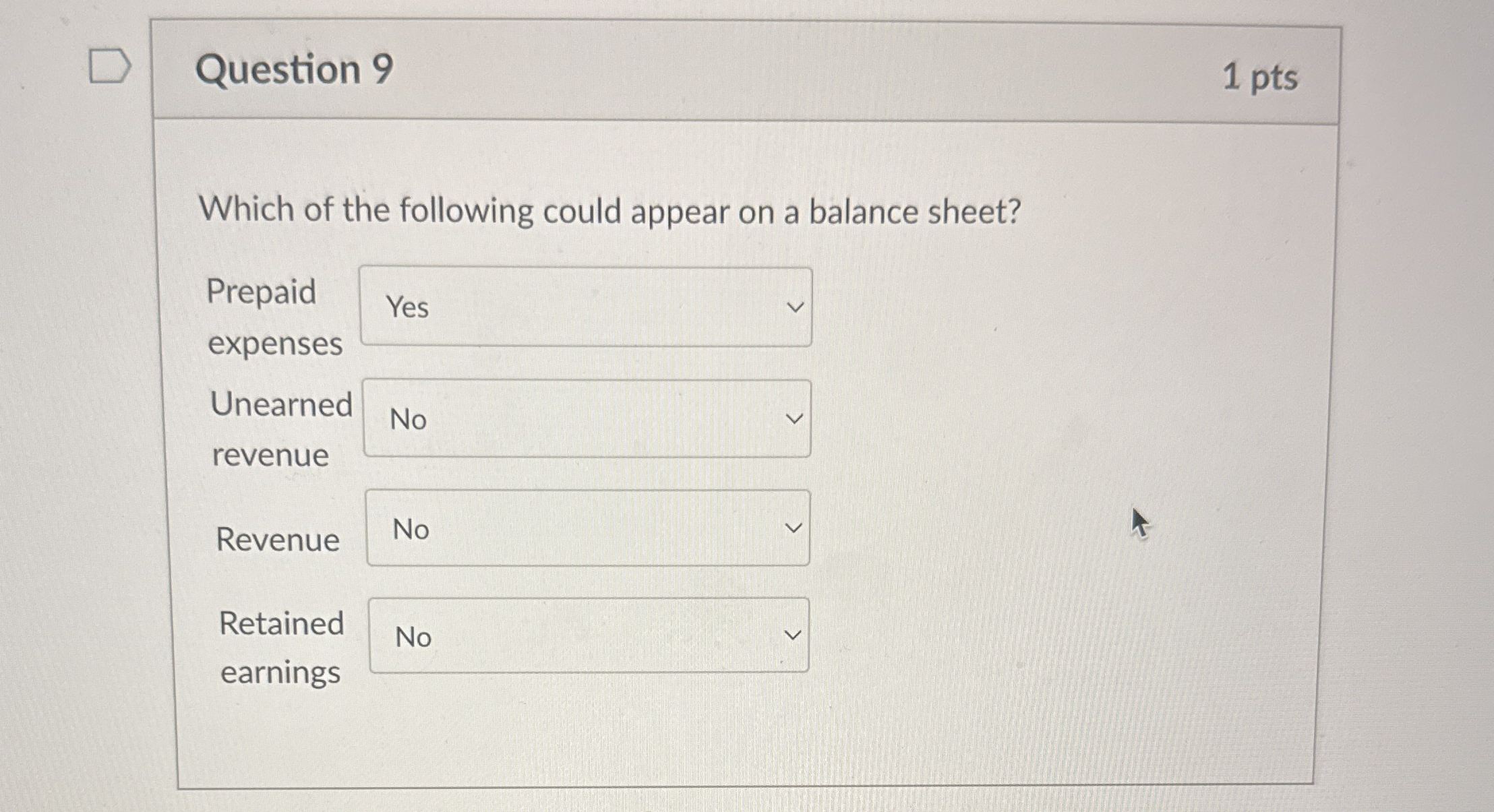 Question 9 1 pts Which of the following could
