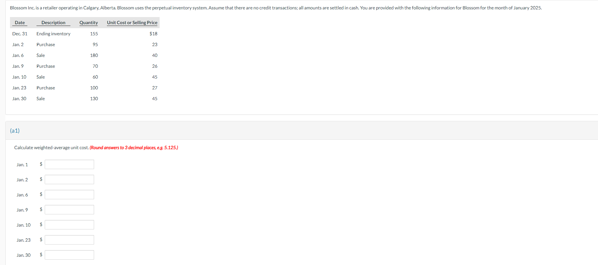 ( a 1 ) Calculate weighted - average unit cost. (