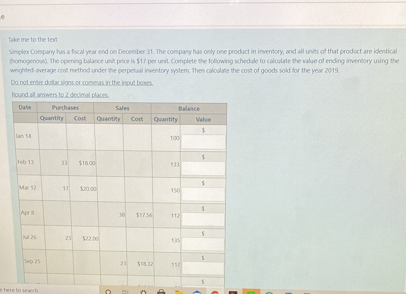 Cost of good sold = $____________ e Take me to