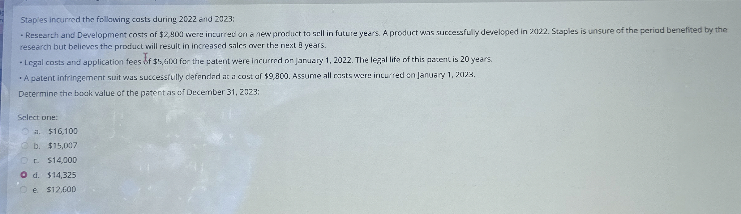Staples incurred the following costs during 2 0 2