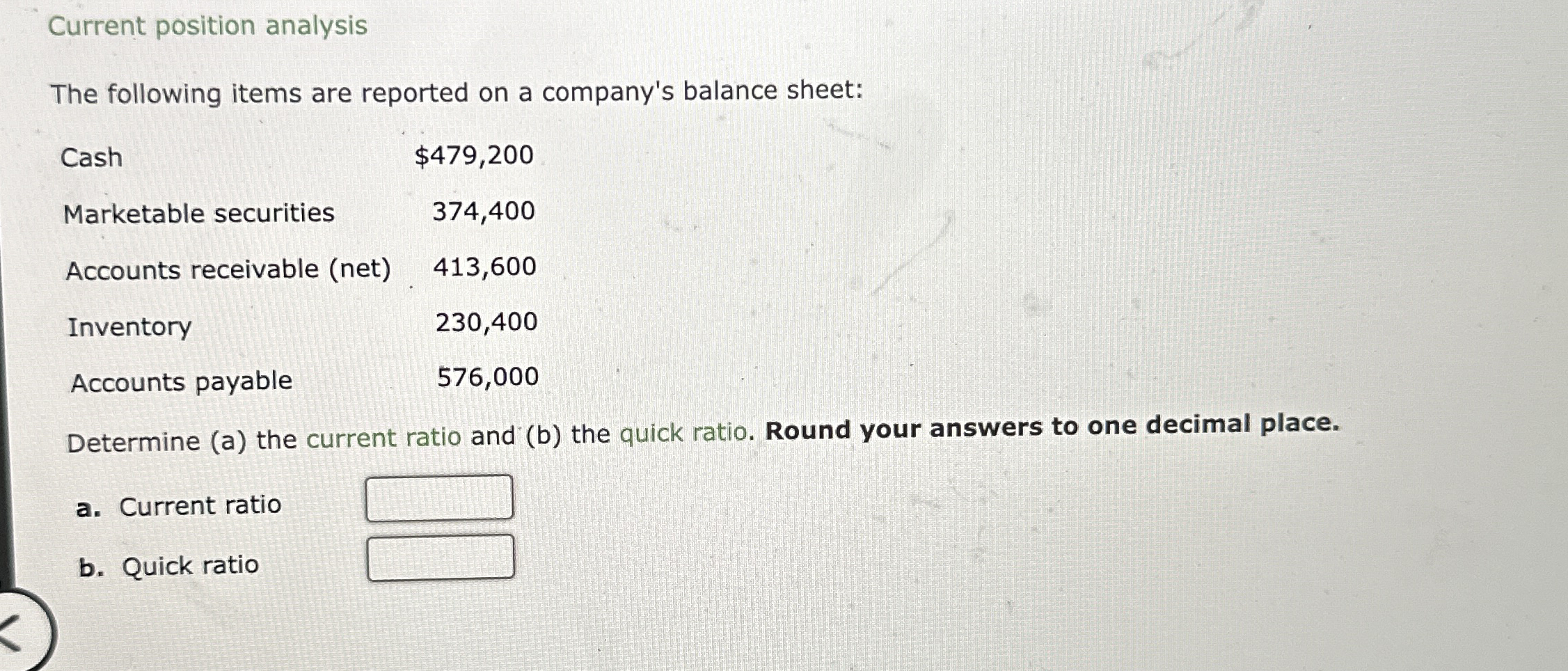 Current position analysis The following items are