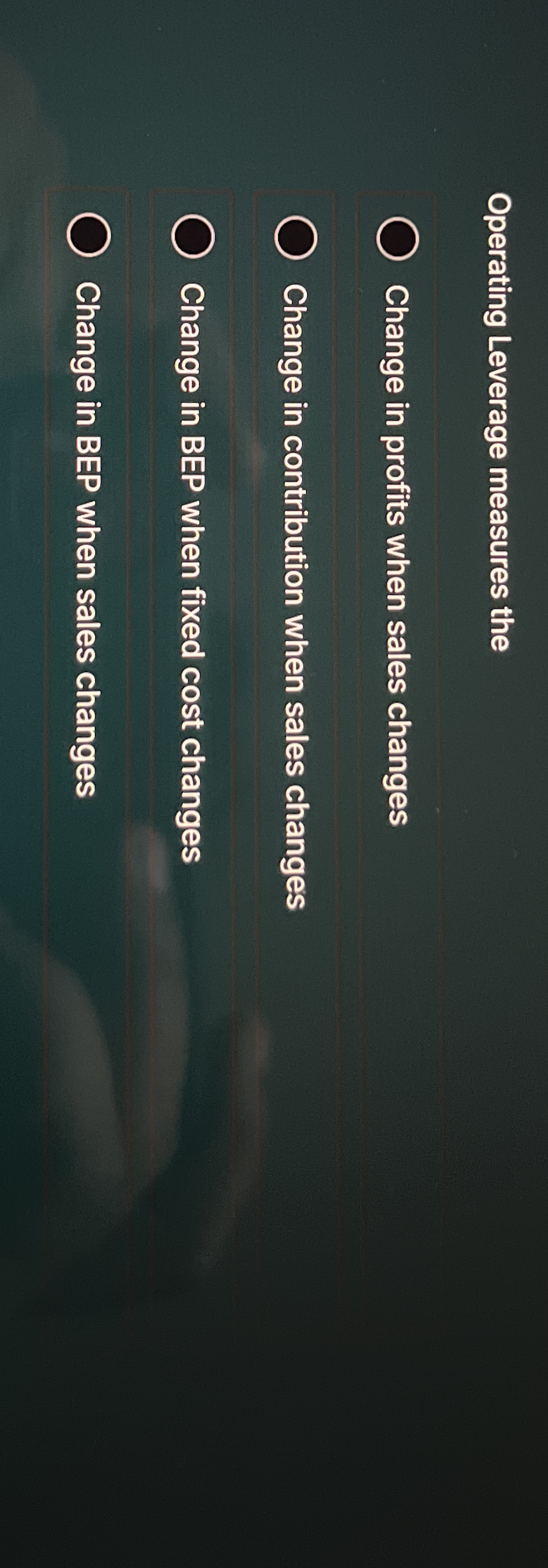 Operating Leverage measures the _ _ _ _ Change in