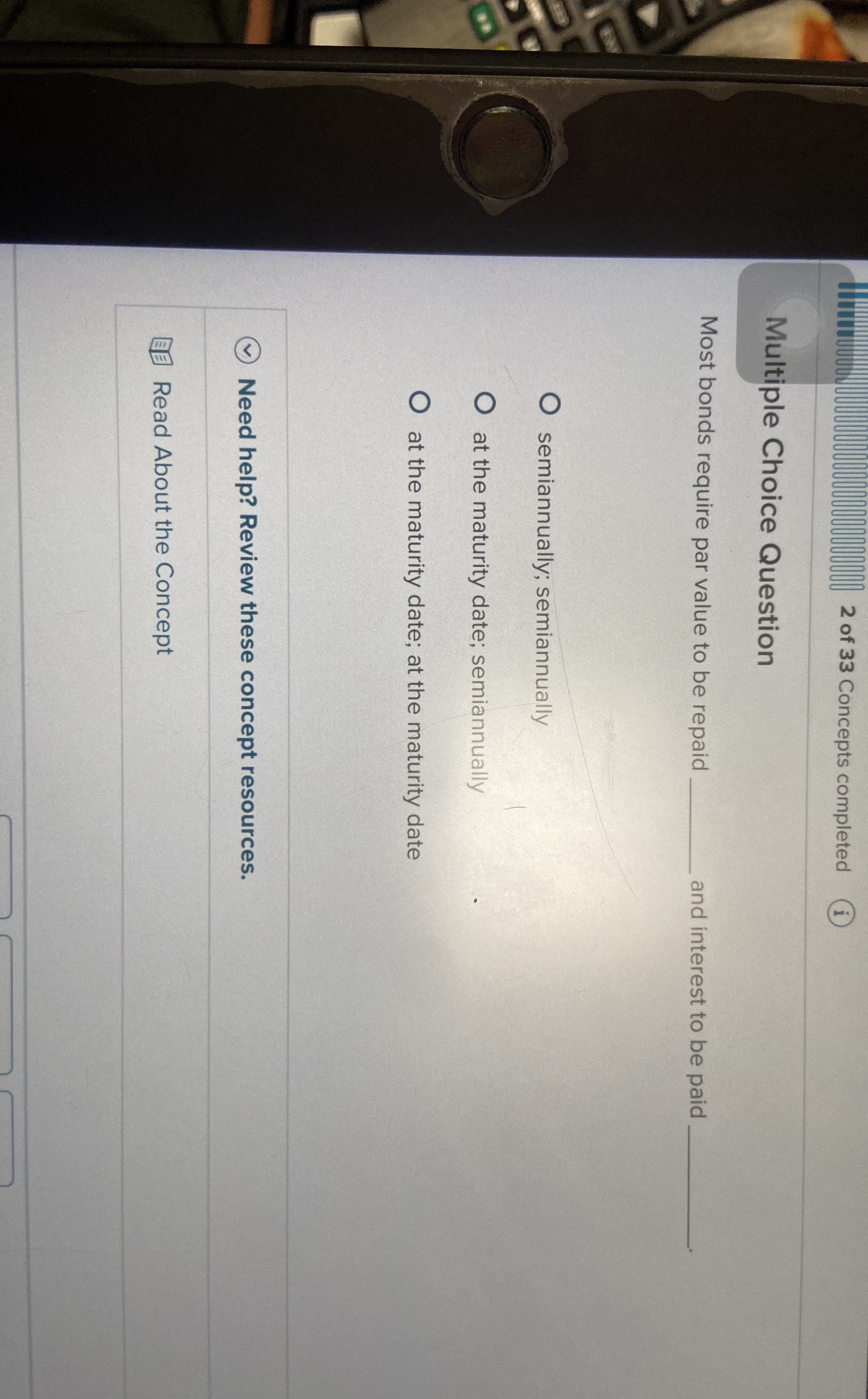 2 of 3 3 Concepts completed Multiple Choice