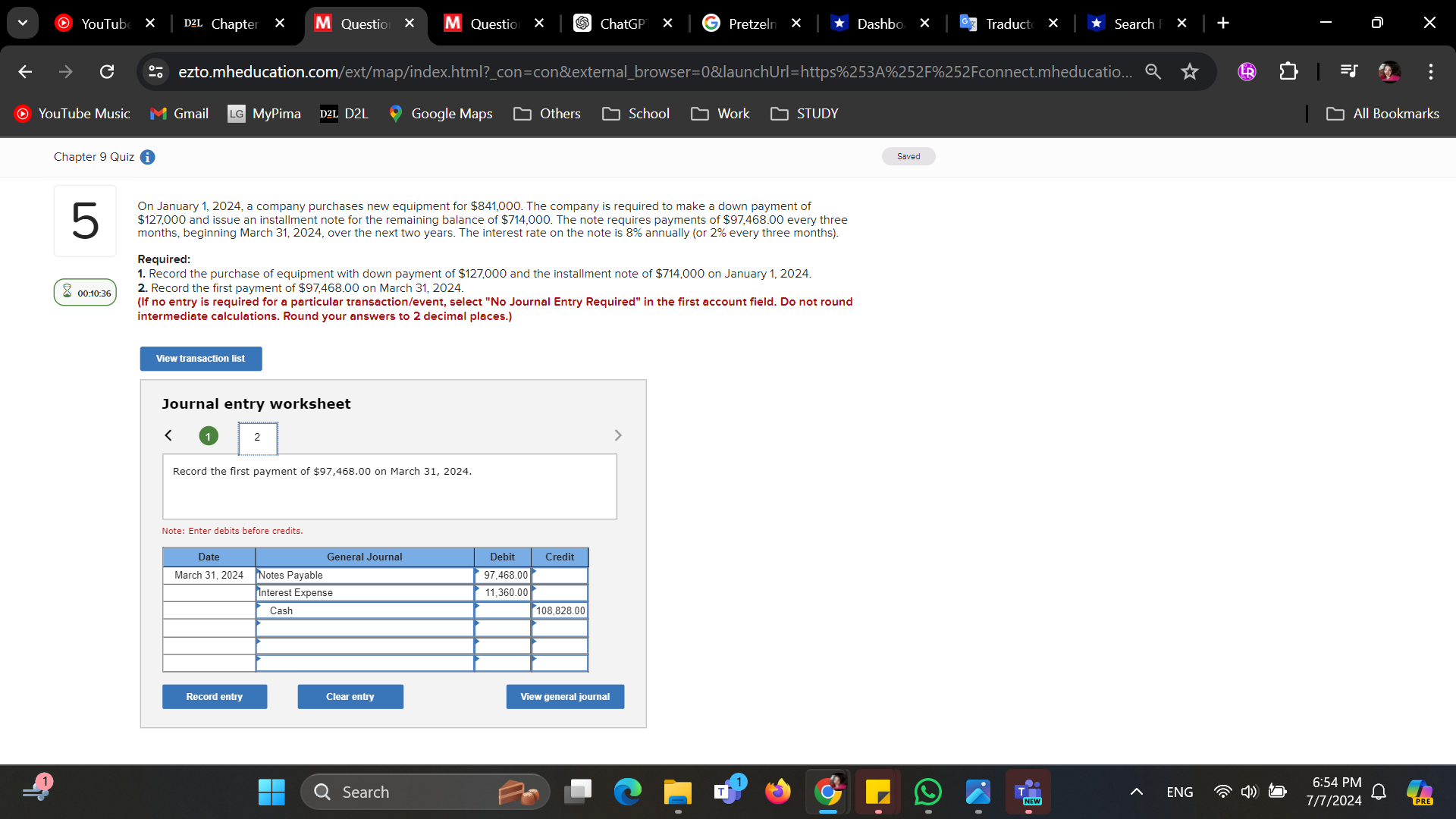 YouTube X D2L Chapter X M Question X M Question X