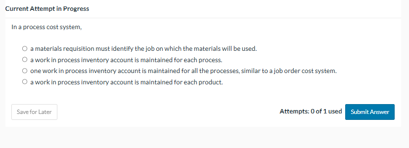 Current Attempt in Progress In a process cost