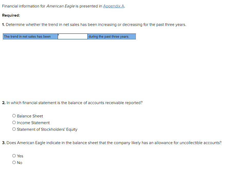 Financial information for American Eagle is