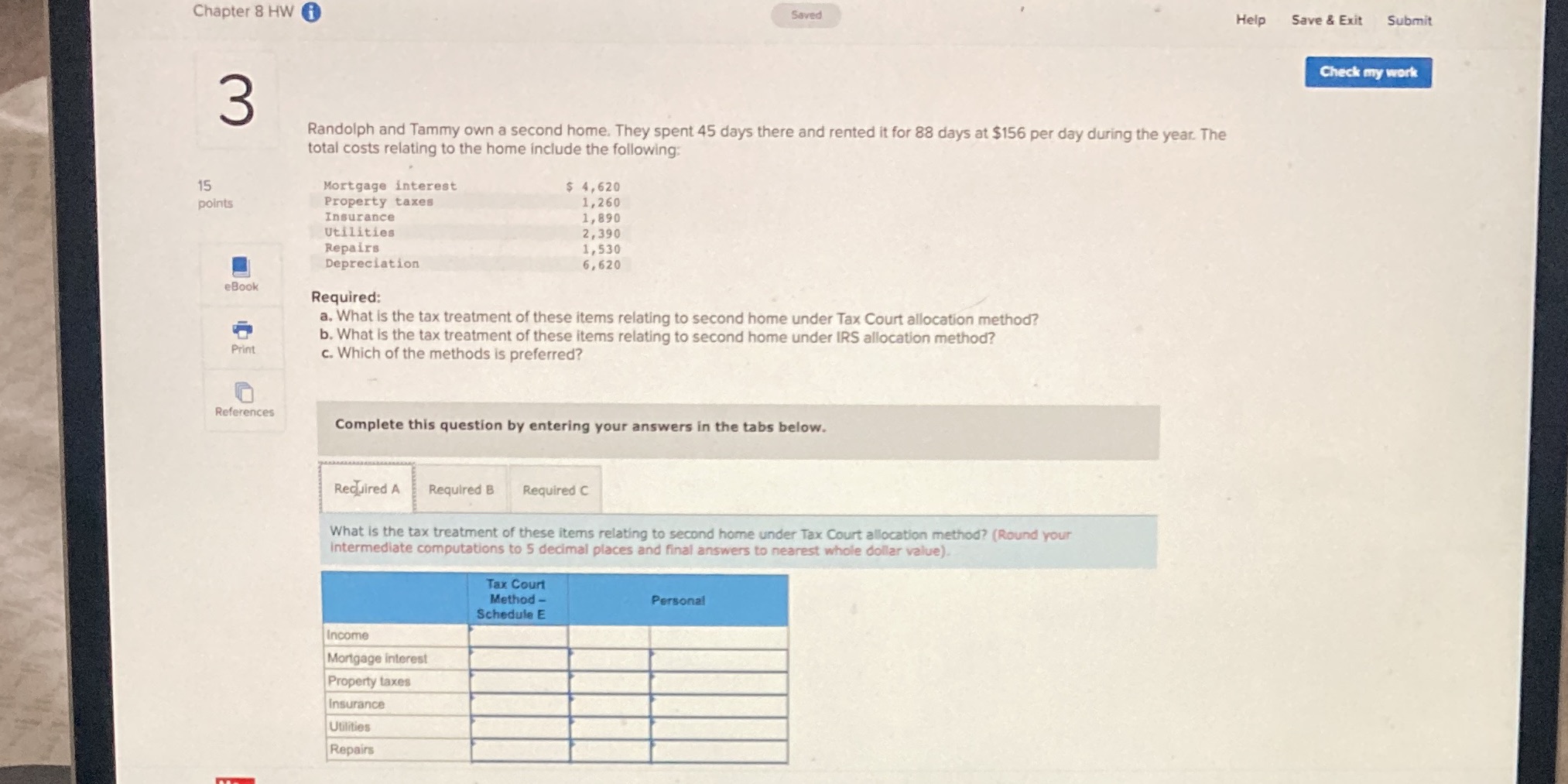 Chapter 8 HW Saved Help Save & Exit Submit Check