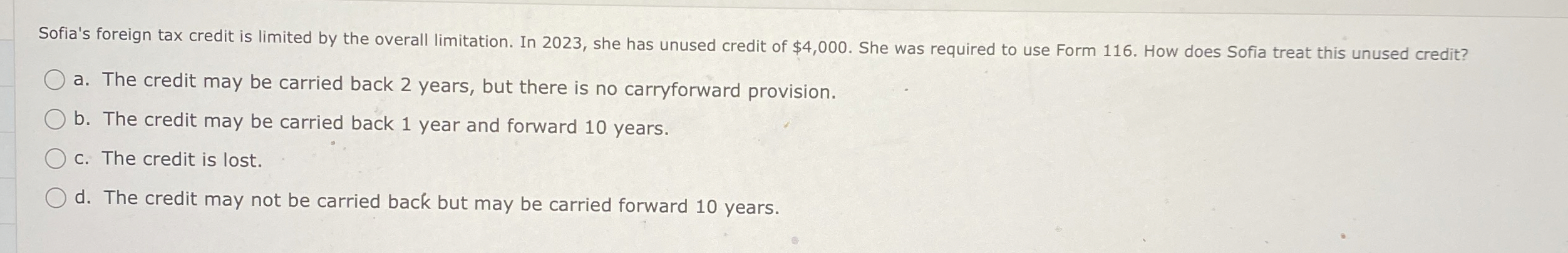 Sofia's foreign tax credit is limited by the