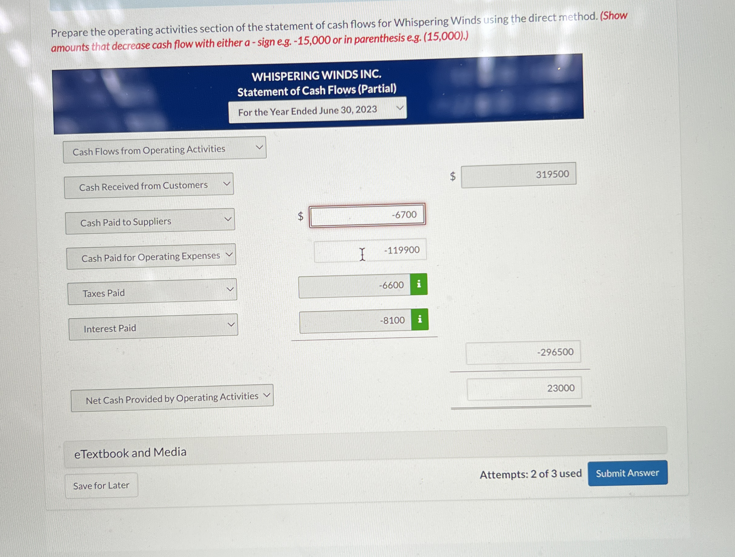 Prepare the operating activities section of the