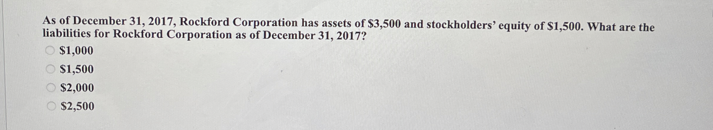 As of December 3 1 , 2 0 1 7 , Rockford