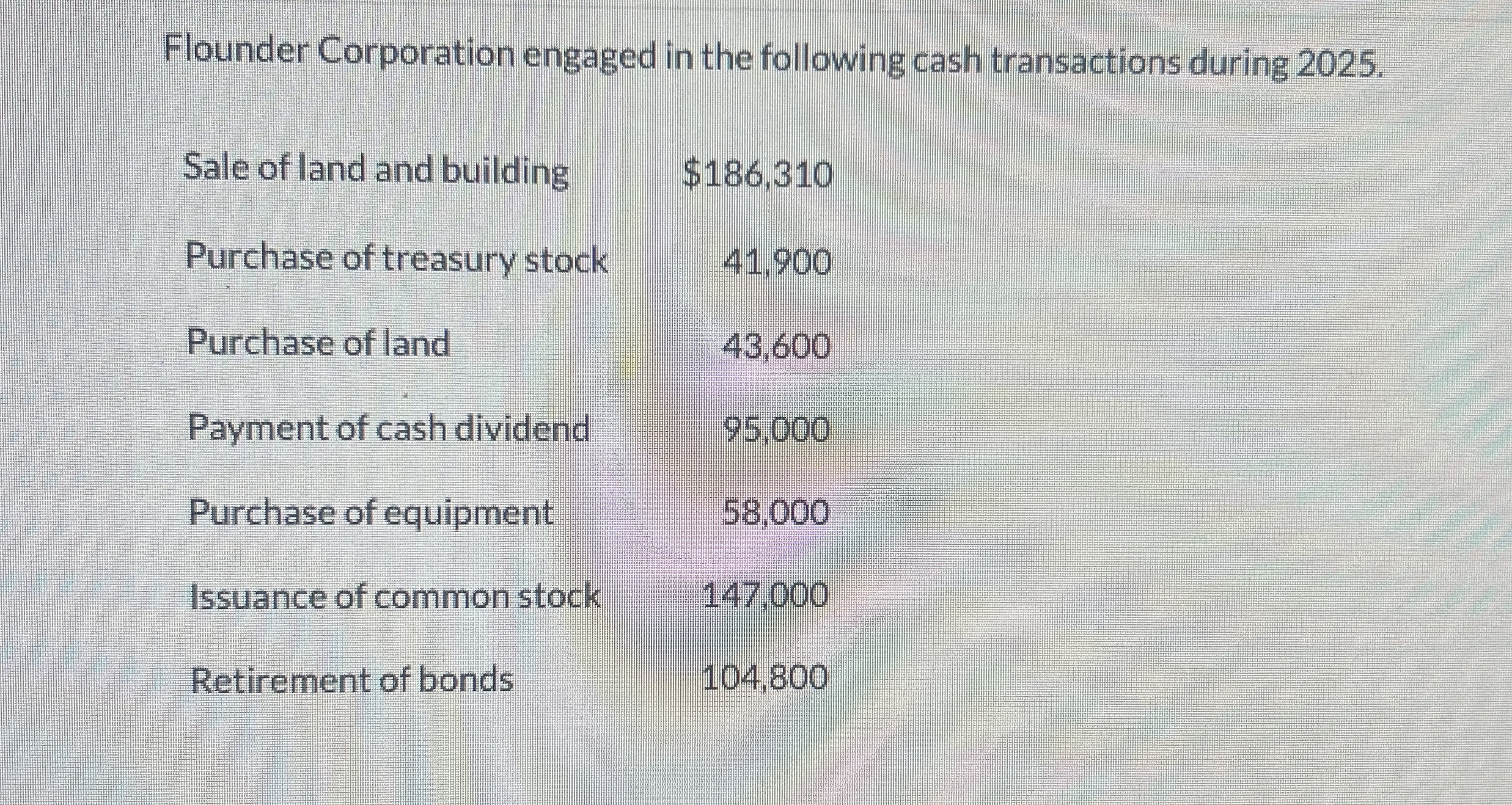 Flounder Corporation engaged in the following