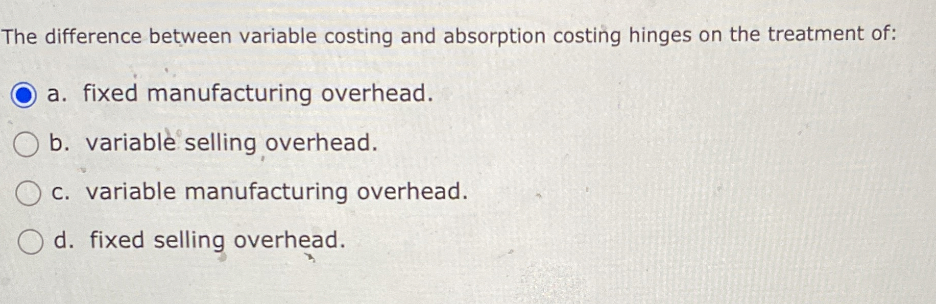 The difference between variable costing and
