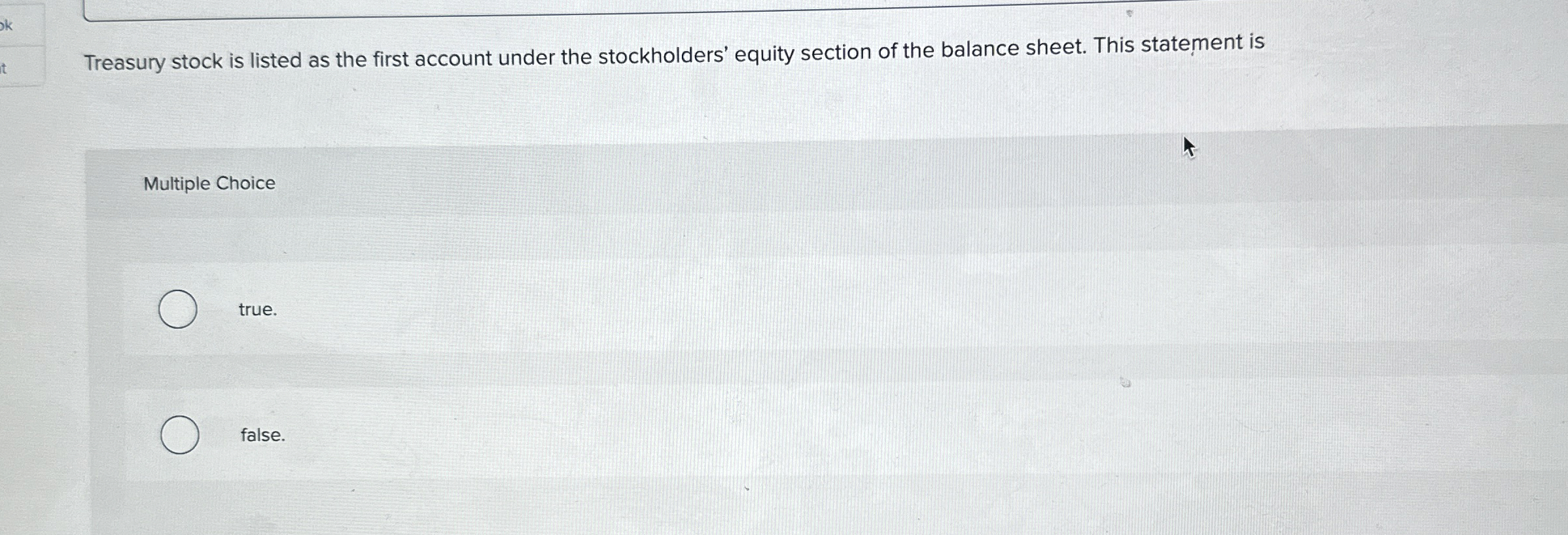 Treasury stock is listed as the first account