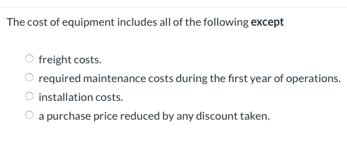 The cost of equipment includes all of the