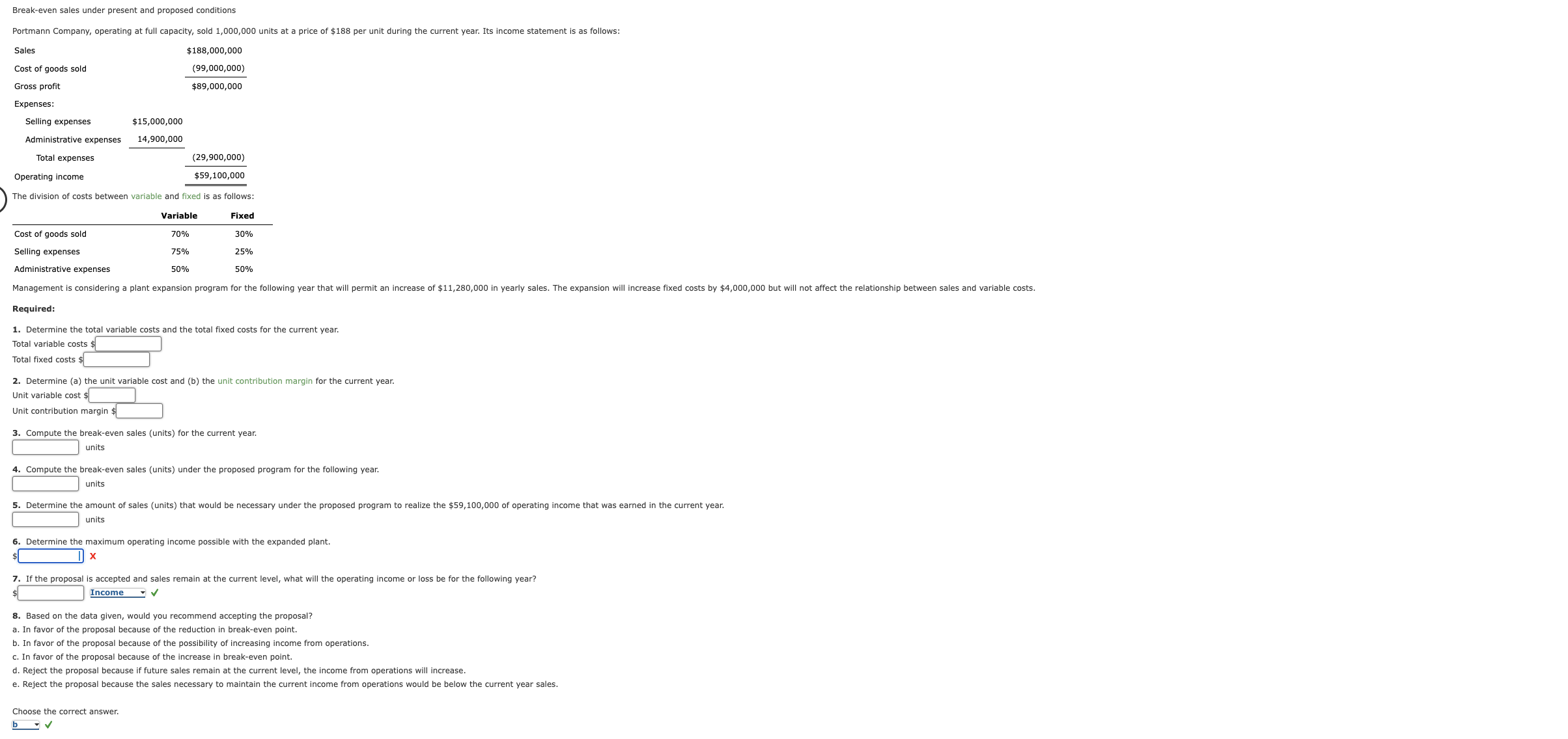 Break-even sales under present and proposed