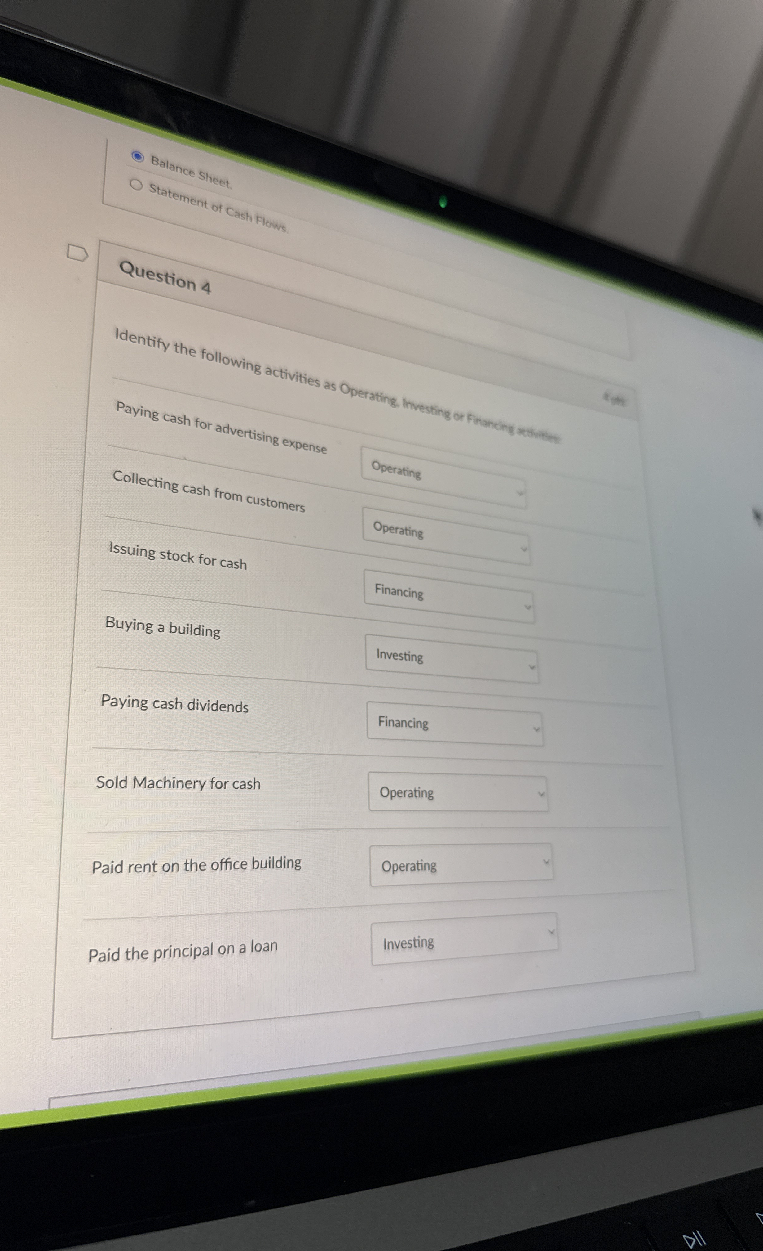 Balance sheet. Statement of cash flows. Question