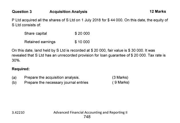 Question 3 Acquisition Analysis 1 2 Marks P Ltd
