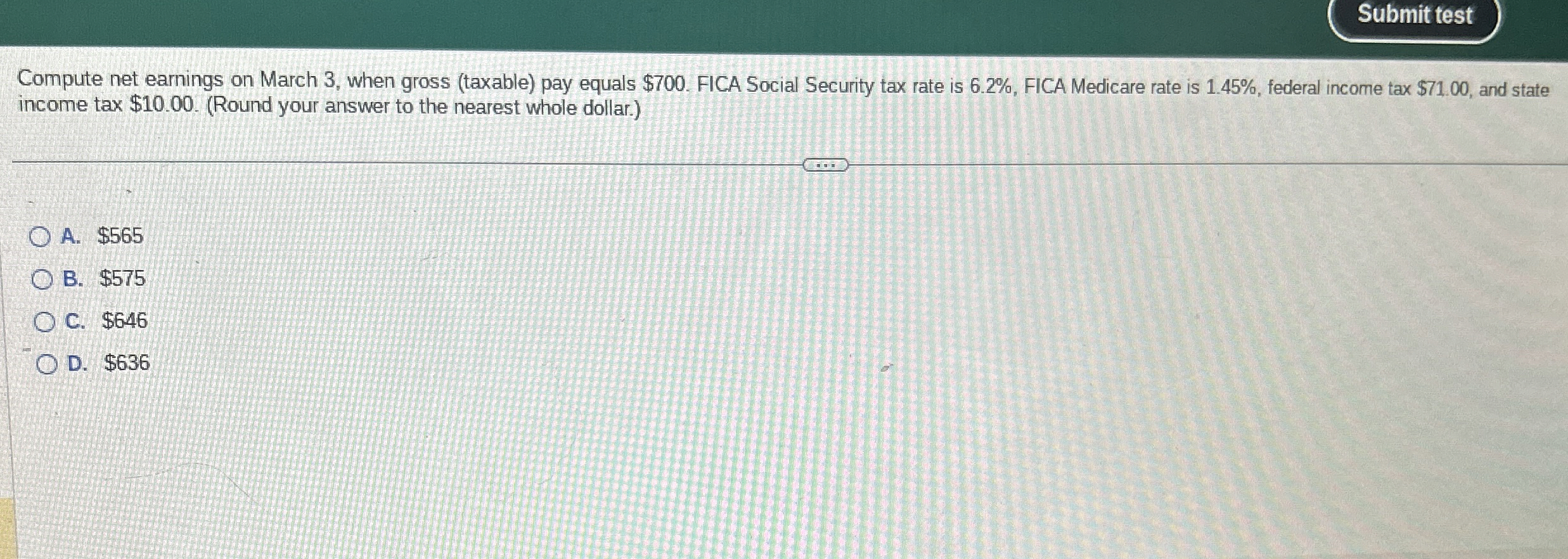 Submit test Compute net earmings on March 3 ,