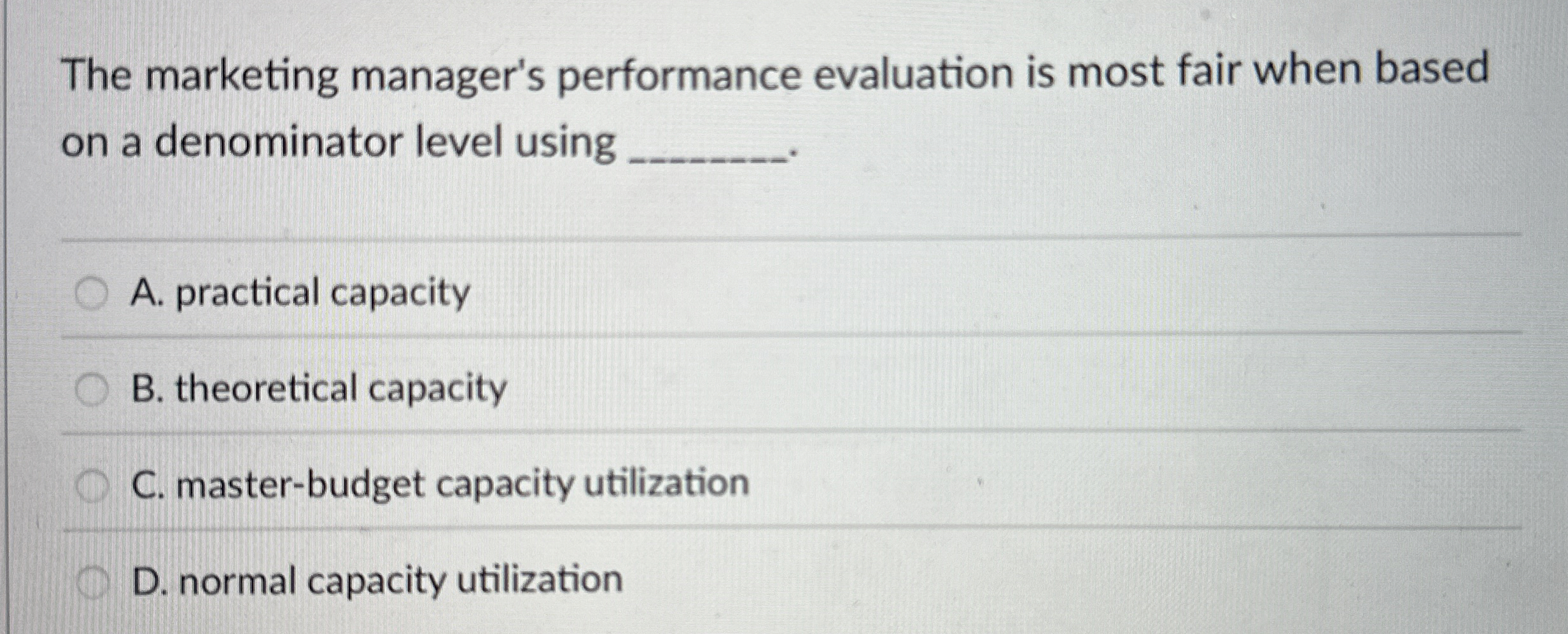 The marketing manager's performance evaluation is
