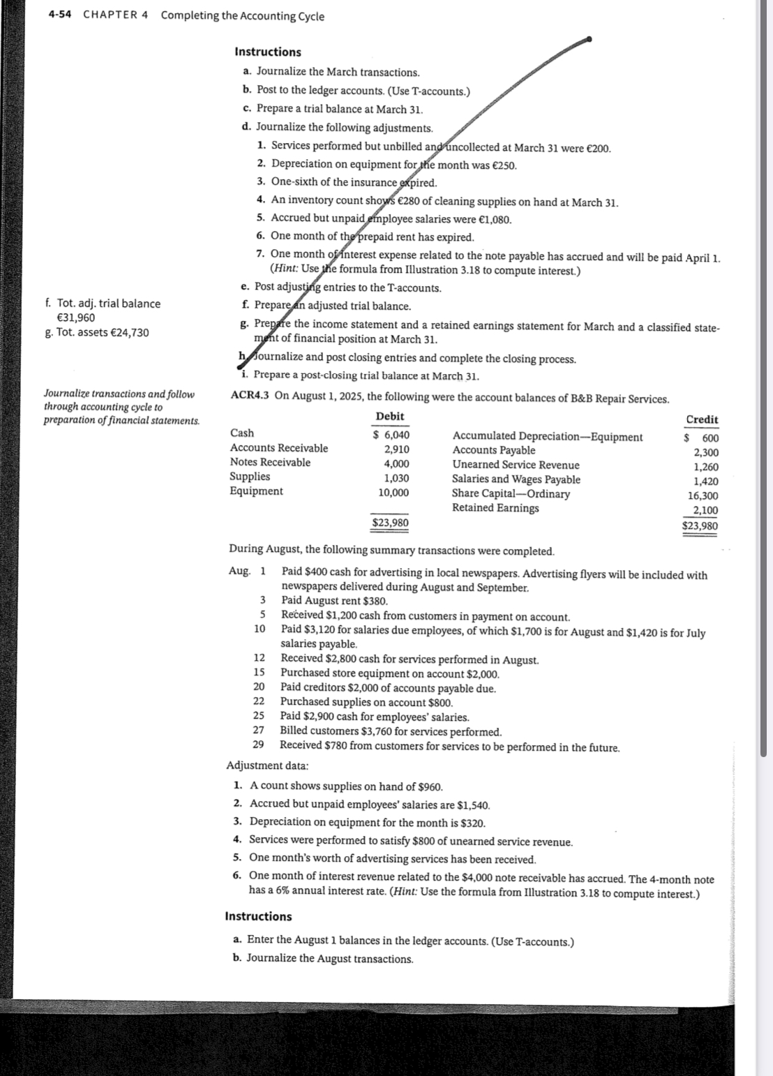 4-54 CHAPTER 4 Completing the Accounting Cycle