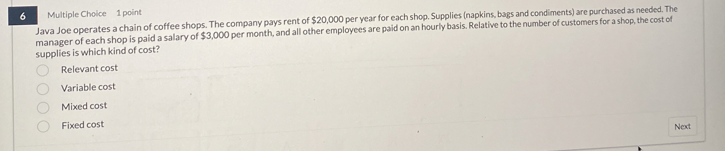 6 Multiple Choice 1 point Java Joe operates a