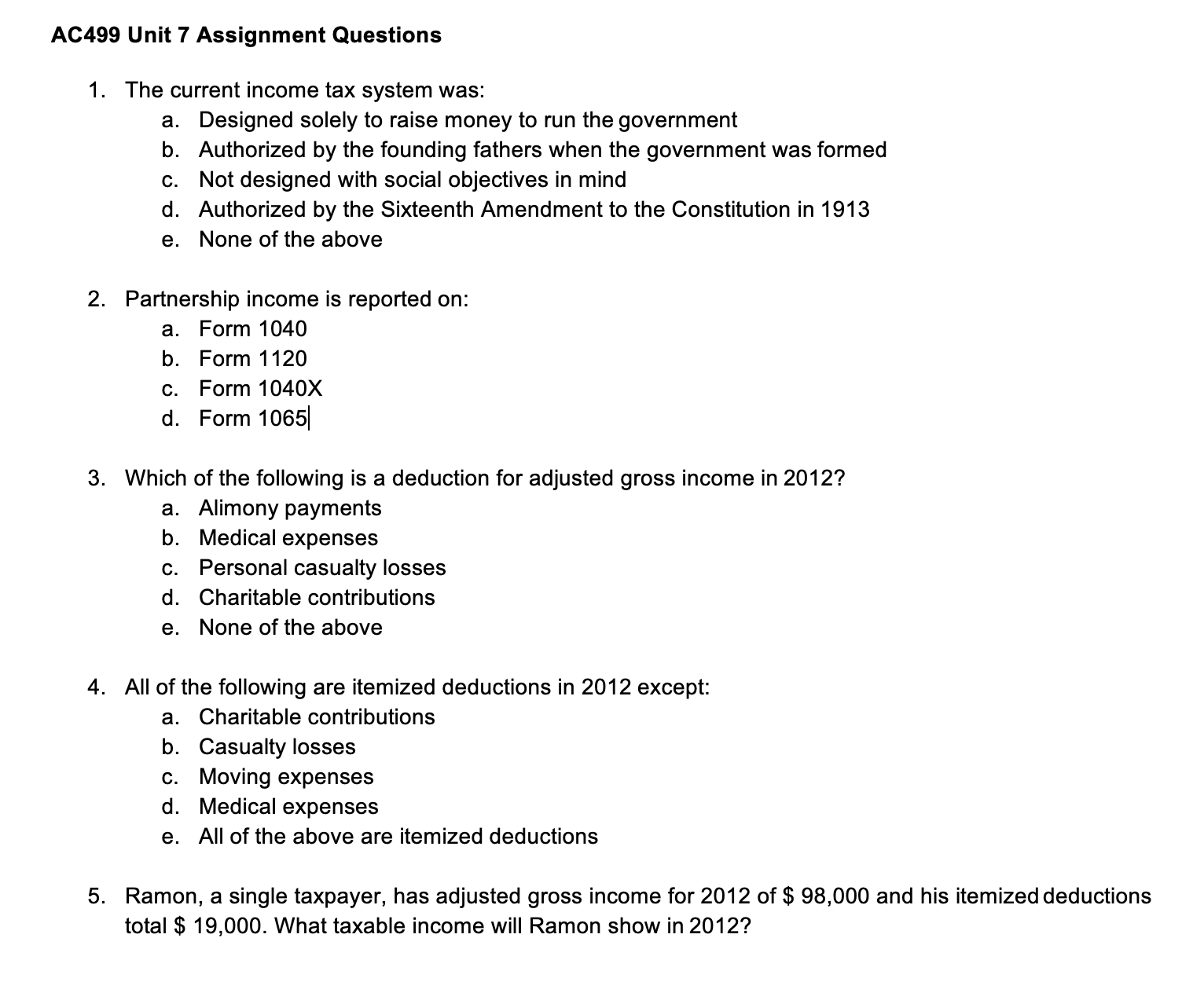 AC499 Unit 7 Assignment Questions 1. The current