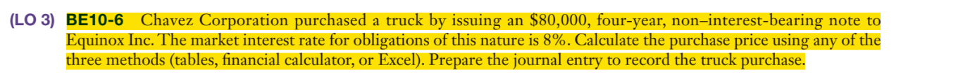 a truck by issuing an $84,000, four-year, noninterest-bearing note to Equinox Inc.