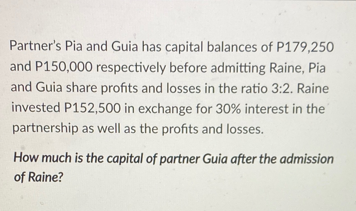 Partner's Pia and Guia has capital balances