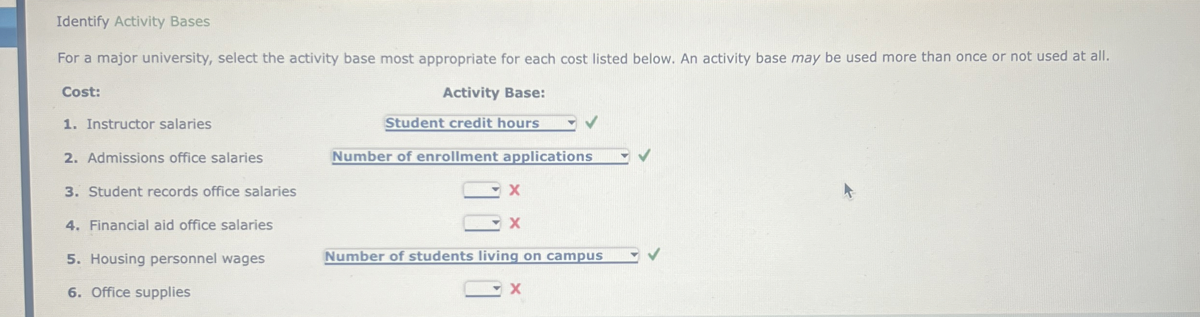 Identify Activity Bases For a major university,