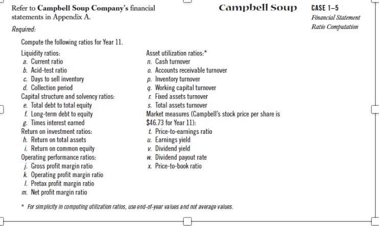 Accounting questions. Refer to Campbell Soup